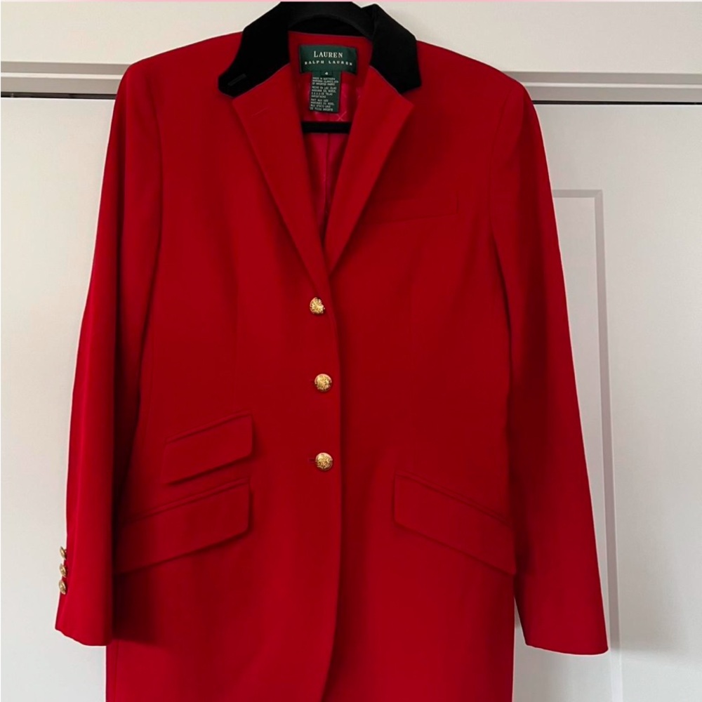 Ralph Lauren Red Blazer with Contrasting Black Collar